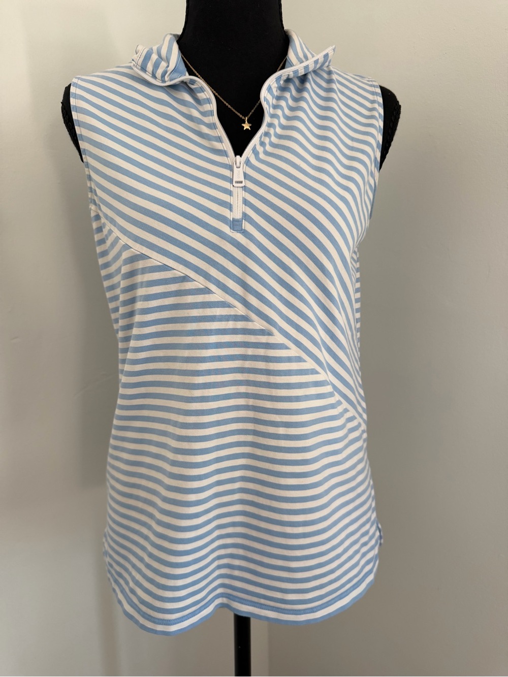 Polo Golf Ralph Lauren Women’s M Blue White Striped Quarter Zip Vest